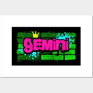 Gemini Retro Graffiti 80s Zodiac Birthday June May Astrology Posters and Art